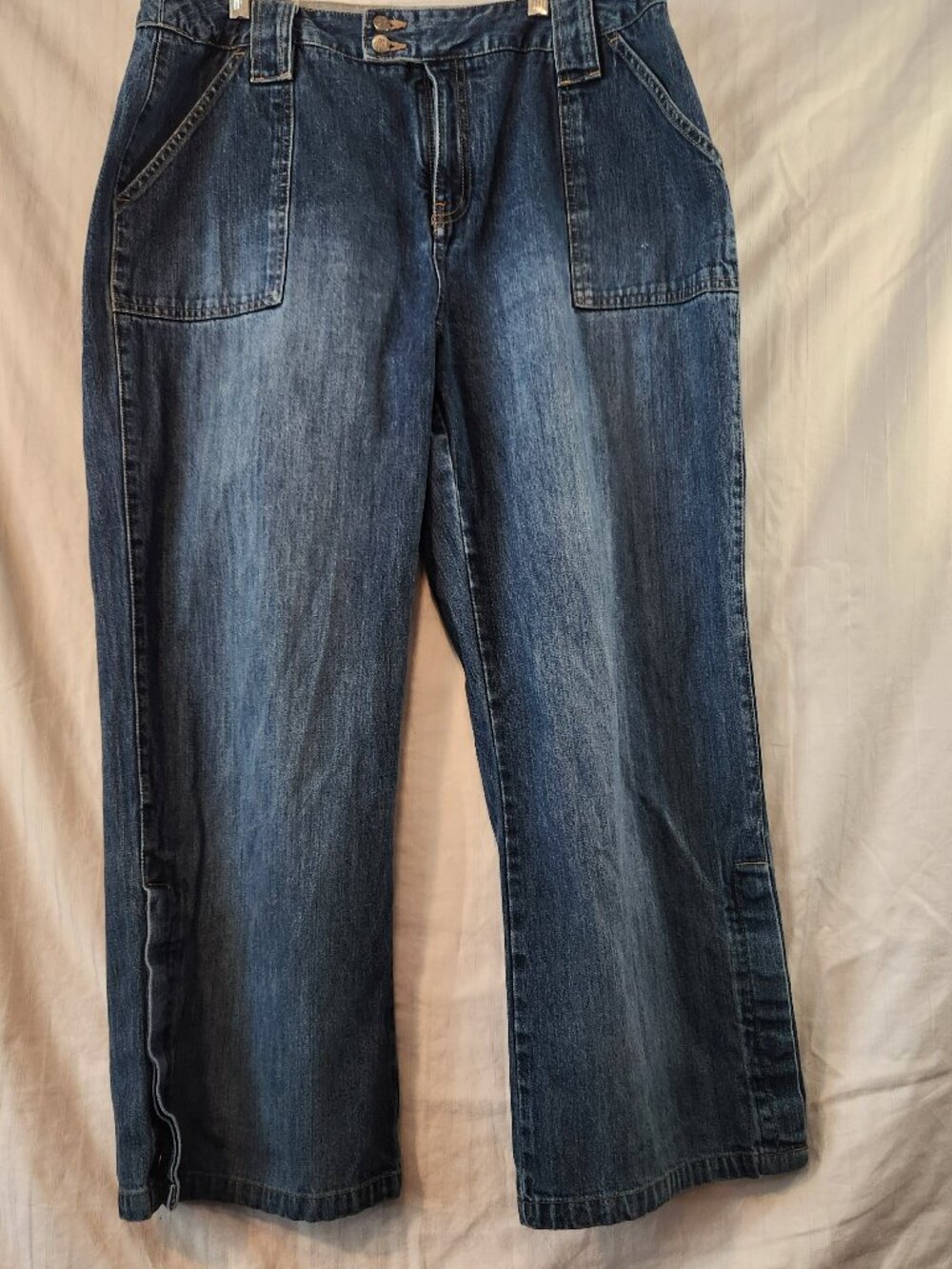 Ruff Hewn Rigid Cotton Wide Leg Crop Jeans Button Side Vent Hem Size 14